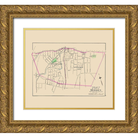 Meriden Connecticut South Part - Hurd 1893 Gold Ornate Wood Framed Art Print with Double Matting by Hurd