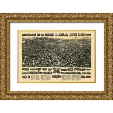 Meriden Connecticut - Bailey 1918  Gold Ornate Wood Framed Art Print with Double Matting by Bailey