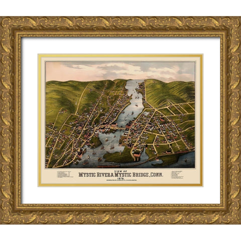 Mystic River Mystic Bridge Connecticut Gold Ornate Wood Framed Art Print with Double Matting by Bailey