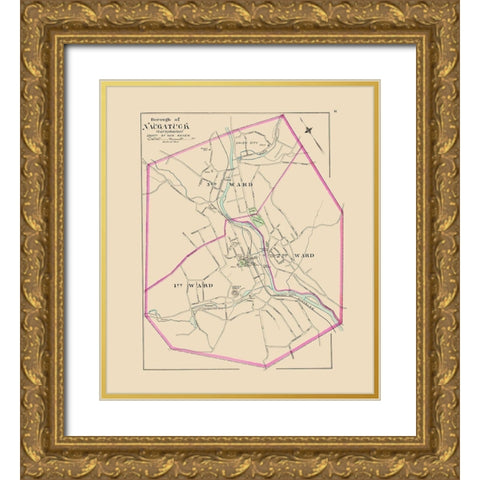 Naugatuck Connecticut - Hurd 1893 Gold Ornate Wood Framed Art Print with Double Matting by Hurd