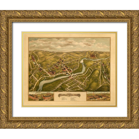 Naugatuck Connecticut - Bailey 1877  Gold Ornate Wood Framed Art Print with Double Matting by Bailey