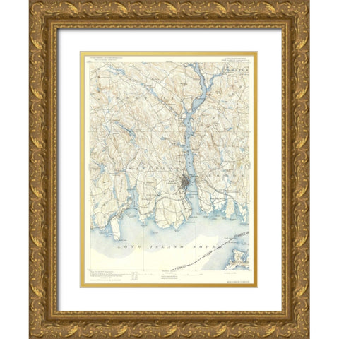 New London Connecticut New York Quad - USGS 1893 Gold Ornate Wood Framed Art Print with Double Matting by USGS