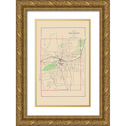 New Britain Connecticut - Hurd 1893 Gold Ornate Wood Framed Art Print with Double Matting by Hurd