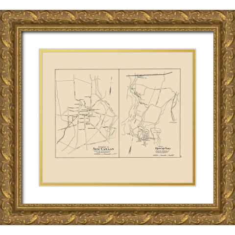New Canaan, Rowayton Connecticut - Hurd 1893 Gold Ornate Wood Framed Art Print with Double Matting by Hurd