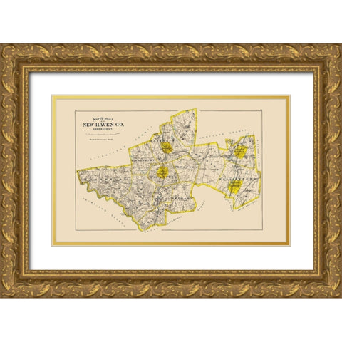 New Haven  North Connecticut - Hurd 1893 Gold Ornate Wood Framed Art Print with Double Matting by Hurd