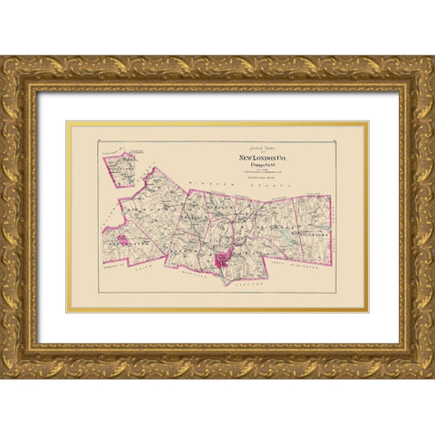 New London  North Connecticut - Hurd 1893 Gold Ornate Wood Framed Art Print with Double Matting by Hurd