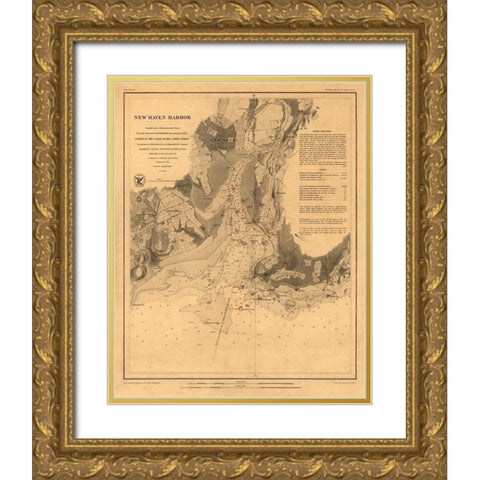 New Haven Connecticut - Hassler 1860  Gold Ornate Wood Framed Art Print with Double Matting by Hassler
