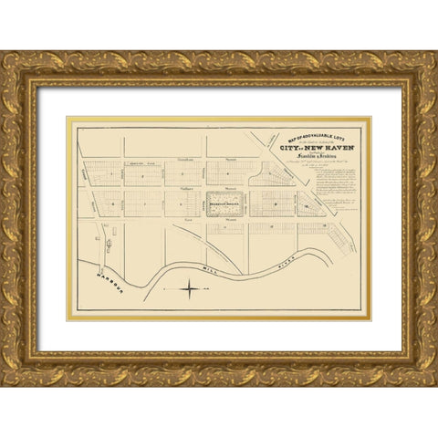 New Haven Connecticut -1835 Gold Ornate Wood Framed Art Print with Double Matting by Unknown