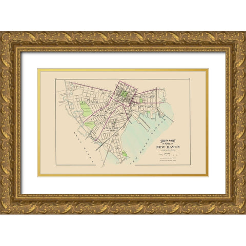 New Haven, South Connecticut South Part - Hurd Gold Ornate Wood Framed Art Print with Double Matting by Hurd