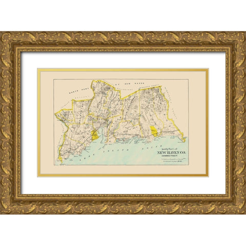 New Haven  South Connecticut - Hurd 1893 Gold Ornate Wood Framed Art Print with Double Matting by Hurd