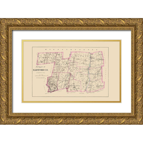 Hartford  North Connecticut - Hurd 1893 Gold Ornate Wood Framed Art Print with Double Matting by Hurd
