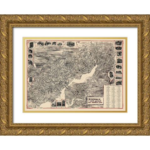 Norwalk Connecticut - Bailey 1899 Gold Ornate Wood Framed Art Print with Double Matting by Bailey