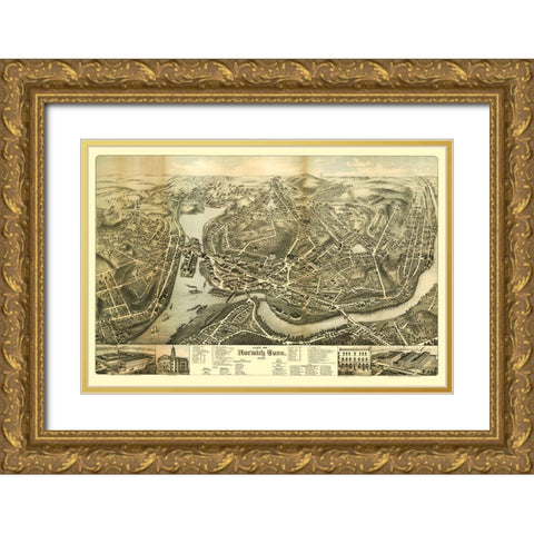 Norwich Connecticut - Bailey 1876  Gold Ornate Wood Framed Art Print with Double Matting by Bailey