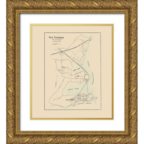 Old Saybrook Connecticut - Hurd 1893 Gold Ornate Wood Framed Art Print with Double Matting by Hurd