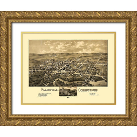 Plainville Connecticut - Bailey 1878  Gold Ornate Wood Framed Art Print with Double Matting by Bailey