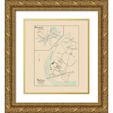 Portland, Higganum Connecticut - Hurd 1893 Gold Ornate Wood Framed Art Print with Double Matting by Hurd