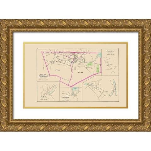 Rockville Connecticut - Hurd 1893 Gold Ornate Wood Framed Art Print with Double Matting by Hurd