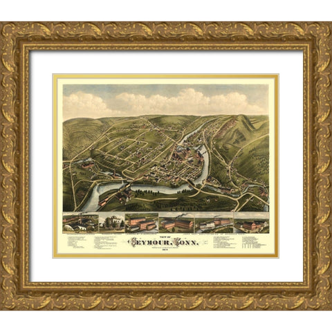 Seymour Connecticut - Bailey 1879  Gold Ornate Wood Framed Art Print with Double Matting by Bailey