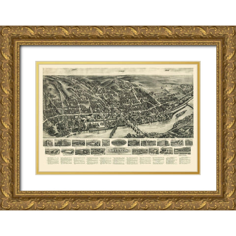 Shelton Connecticut - Bailey 1919  Gold Ornate Wood Framed Art Print with Double Matting by Bailey