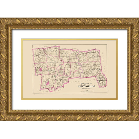 Hartford  South Connecticut - Hurd 1893 Gold Ornate Wood Framed Art Print with Double Matting by Hurd