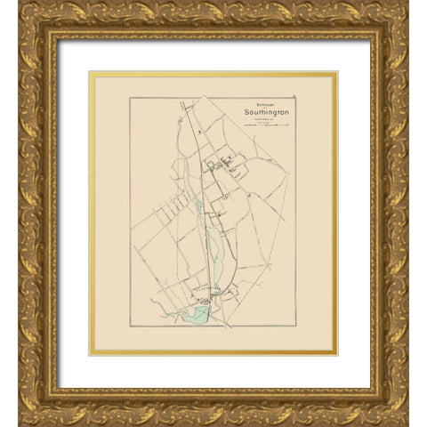 Southington Connecticut - Hurd 1893 Gold Ornate Wood Framed Art Print with Double Matting by Hurd