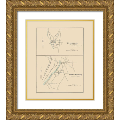 South of Waterbury Connecticut - Hurd 1893 Gold Ornate Wood Framed Art Print with Double Matting by Hurd