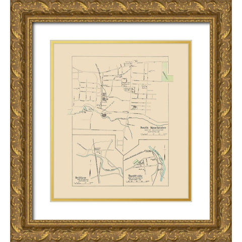 Manchester, South Connecticut - Hurd 1893 Gold Ornate Wood Framed Art Print with Double Matting by Hurd