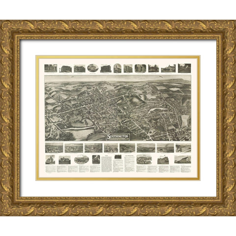 Southington Connecticut - Bailey 1914  Gold Ornate Wood Framed Art Print with Double Matting by Bailey