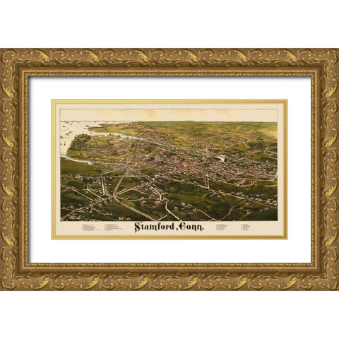 Stamford Connecticut - Burleigh 1883 Gold Ornate Wood Framed Art Print with Double Matting by Burleigh