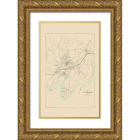 Stamford Connecticut - Hurd 1893 Gold Ornate Wood Framed Art Print with Double Matting by Hurd