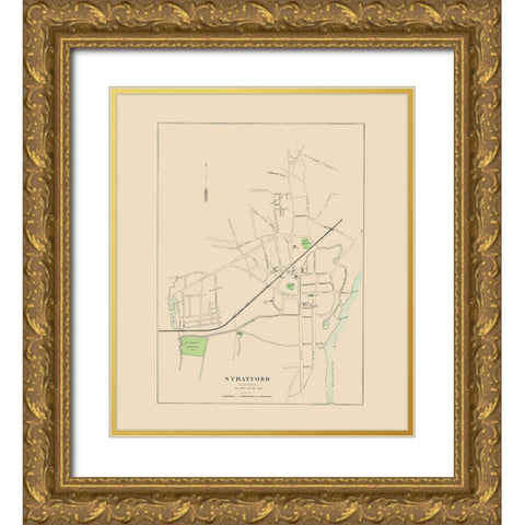 Stratford Connecticut - Hurd 1893 Gold Ornate Wood Framed Art Print with Double Matting by Hurd