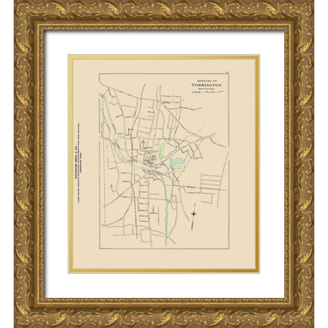 Torrington Connecticut - Hurd 1893 Gold Ornate Wood Framed Art Print with Double Matting by Hurd