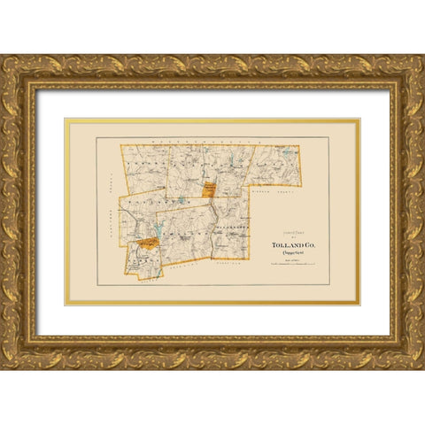 Tolland  North Connecticut - Hurd 1893 Gold Ornate Wood Framed Art Print with Double Matting by Hurd