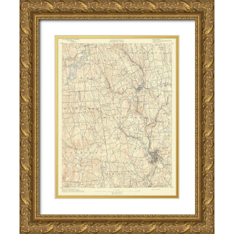 Waterbury Connecticut Sheet - USGS 1892 Gold Ornate Wood Framed Art Print with Double Matting by USGS