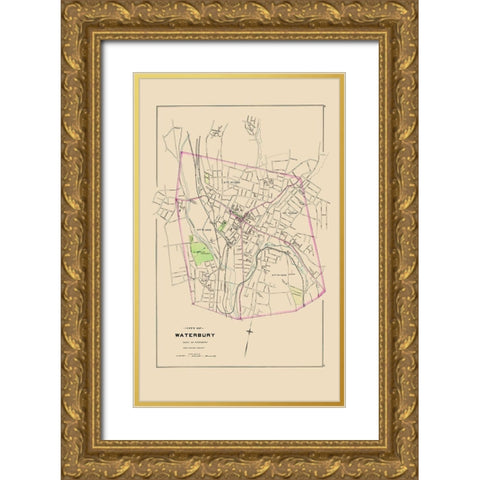 Waterbury Connecticut - Hurd 1893 Gold Ornate Wood Framed Art Print with Double Matting by Hurd