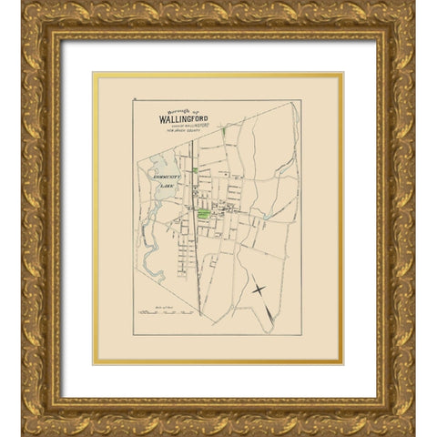 Wallingford Connecticut - Hurd 1893 Gold Ornate Wood Framed Art Print with Double Matting by Hurd