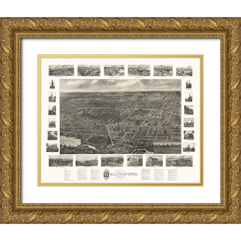 Wallingford Connecticut - Bailey 1905  Gold Ornate Wood Framed Art Print with Double Matting by Bailey