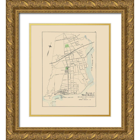 West Haven Connecticut - Hurd 1893 Gold Ornate Wood Framed Art Print with Double Matting by Hurd
