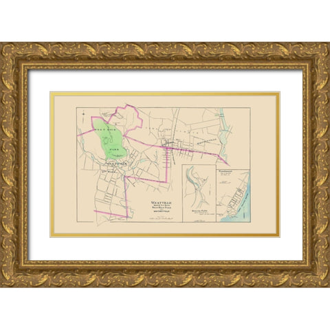 Westville Connecticut - Hurd 1893 Gold Ornate Wood Framed Art Print with Double Matting by Hurd