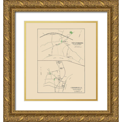 Westbrook, Cromwell Connecticut - Hurd 1893 Gold Ornate Wood Framed Art Print with Double Matting by Hurd