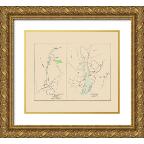 Westport, Sandy Hook, Rocky Glen Connecticut Gold Ornate Wood Framed Art Print with Double Matting by Hurd