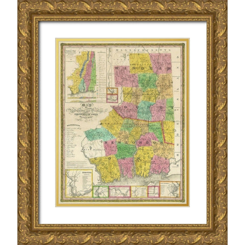 Windham  New London Connecticut - Lester 1833 Gold Ornate Wood Framed Art Print with Double Matting by Lester