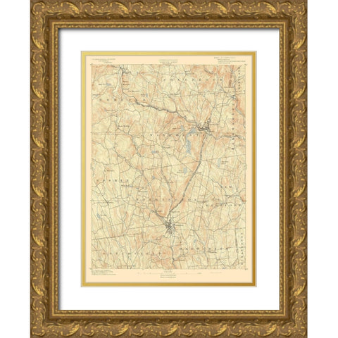 Winsted Connecticut Sheet - USGS 1892 Gold Ornate Wood Framed Art Print with Double Matting by USGS