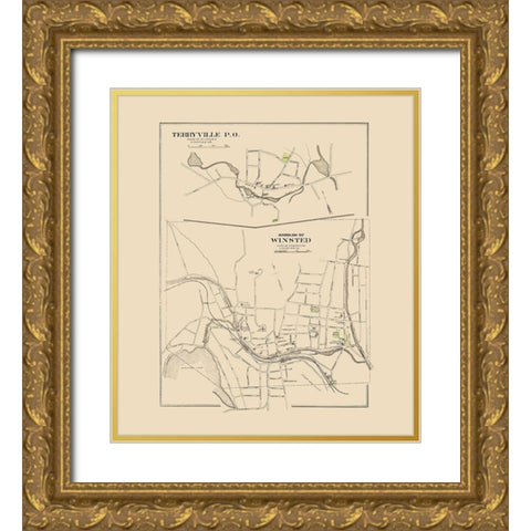 Winsted Connecticut - Hurd 1893 Gold Ornate Wood Framed Art Print with Double Matting by Hurd