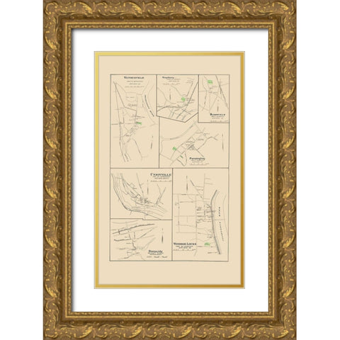 Windsor Locks, Wetherfield, Farmington Connecticut Gold Ornate Wood Framed Art Print with Double Matting by Hurd