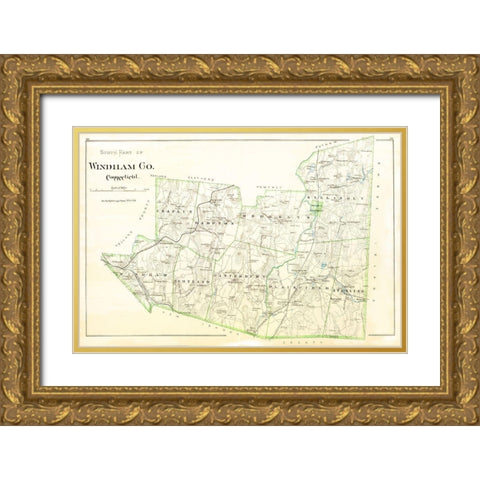 Windham  South Connecticut - Hurd 1851 Gold Ornate Wood Framed Art Print with Double Matting by Hurd