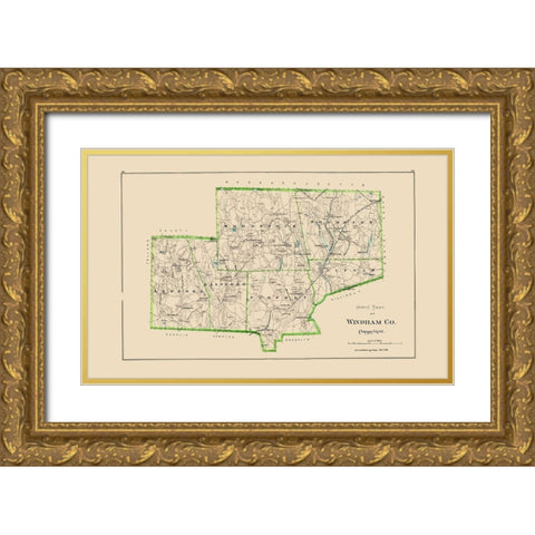 North Windham County Connecticut - Hurd 1893 Gold Ornate Wood Framed Art Print with Double Matting by Hurd