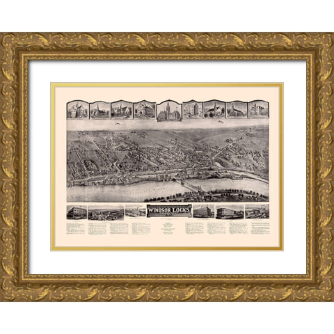 Windsor Locks Connecticut - Bailey 1913  Gold Ornate Wood Framed Art Print with Double Matting by Bailey