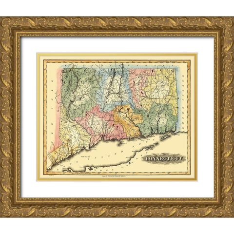 Connecticut - Lucas 1823 Gold Ornate Wood Framed Art Print with Double Matting by Lucas