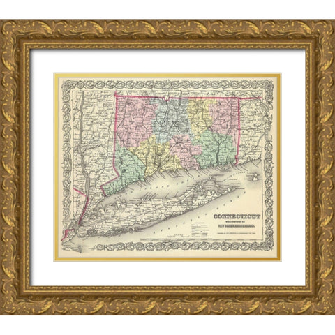 Connecticut - Colton 1856 Gold Ornate Wood Framed Art Print with Double Matting by Colton